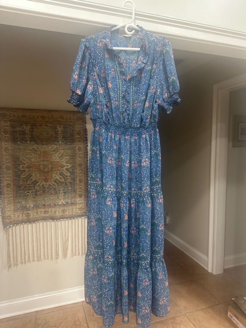 Blue Floral Tiered Maxi Dress